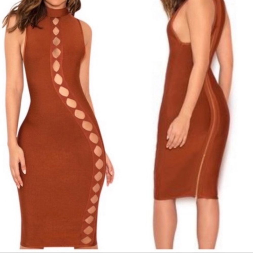 House of CB Rust Cutout Midi Dress